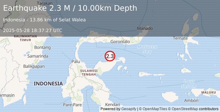 Earthquake Minahassa Peninsula, Sulawesi (2.3 M) (2025-05-28 18:37:27 UTC)
