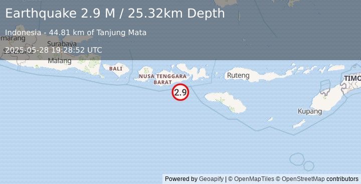 Earthquake Sumbawa Region, Indonesia (2.9 M) (2025-05-28 19:28:52 UTC)