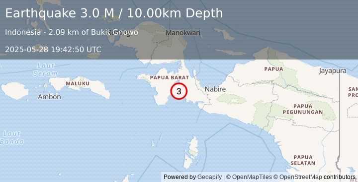 Earthquake West Papua Region, Indonesia (3.0 M) (2025-05-28 19:42:50 UTC)