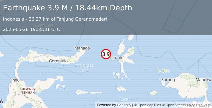Earthquake Northern Molucca Sea (3.9 M) (2025-05-28 19:55:31 UTC)