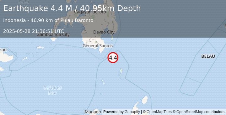 Earthquake Mindanao, Philippines (4.4 M) (2025-05-28 21:36:51 UTC)