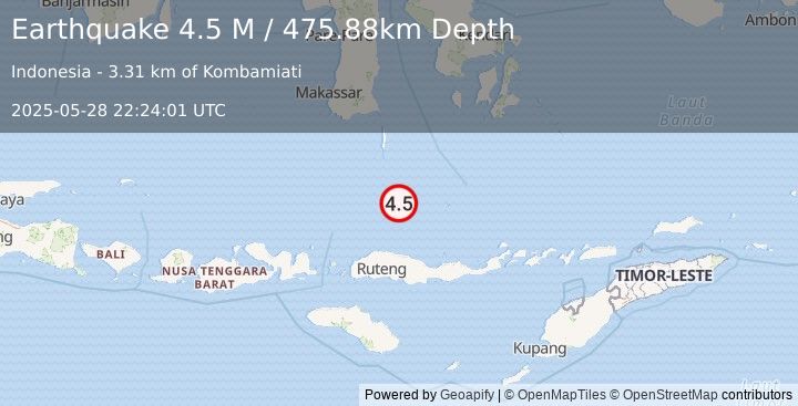 Earthquake Flores Sea (4.5 M) (2025-05-28 22:24:01 UTC)