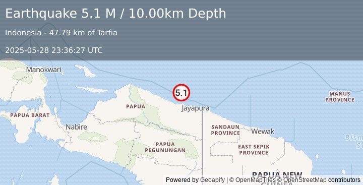 Earthquake Near North Coast of West Papua (4.8 M) (2025-05-28 23:36:29 UTC)