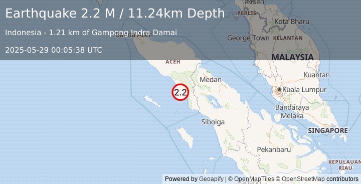 Earthquake Northern Sumatra, Indonesia (2.3 M) (2025-05-29 00:05:39 UTC)