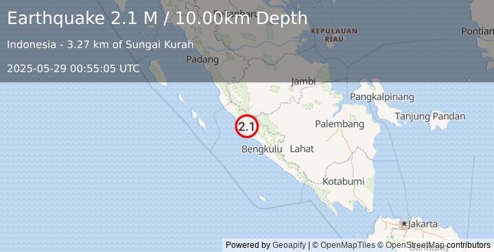Earthquake Southern Sumatra, Indonesia (2.1 M) (2025-05-29 00:55:05 UTC)