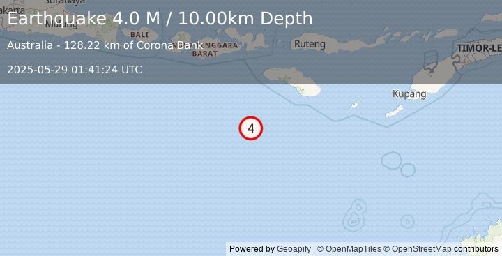 Earthquake South of Sumbawa, Indonesia (4.0 M) (2025-05-29 01:41:24 UTC)