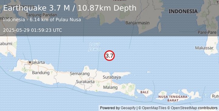 Earthquake Java Sea (3.7 M) (2025-05-29 01:59:23 UTC)