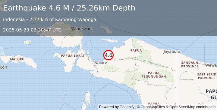 Earthquake West Papua Region, Indonesia (4.6 M) (2025-05-29 02:30:47 UTC)