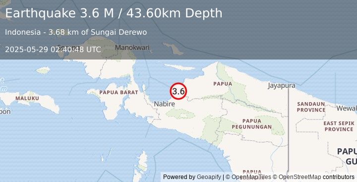 Earthquake West Papua Region, Indonesia (3.6 M) (2025-05-29 02:40:48 UTC)