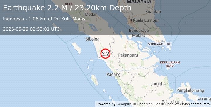 Earthquake Northern Sumatra, Indonesia (2.2 M) (2025-05-29 02:53:01 UTC)