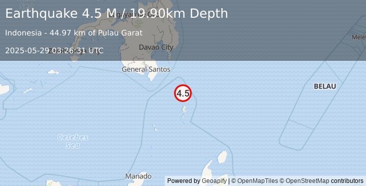 Earthquake Mindanao, Philippines (4.5 M) (2025-05-29 03:26:31 UTC)