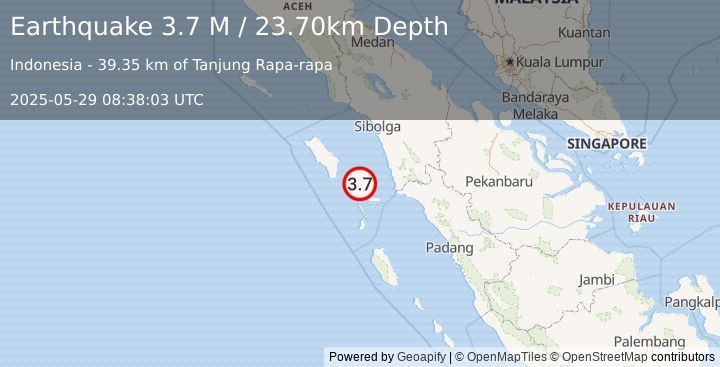 Earthquake Northern Sumatra, Indonesia (3.7 M) (2025-05-29 08:38:03 UTC)