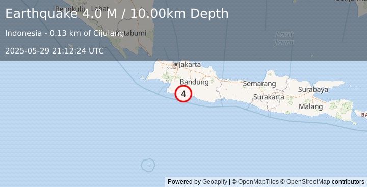 Earthquake Java, Indonesia (4.0 M) (2025-05-29 21:12:25 UTC)
