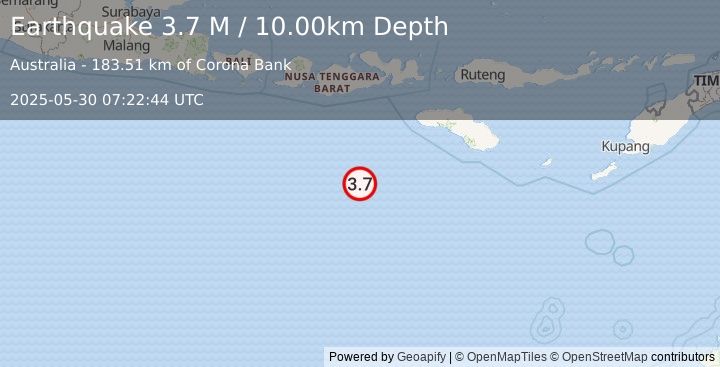 Earthquake South of Sumbawa, Indonesia (4.2 M) (2025-05-30 07:22:41 UTC)
