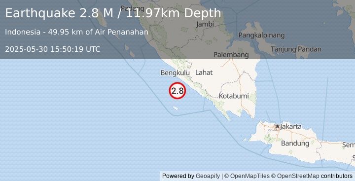 Earthquake Southern Sumatra, Indonesia (2.8 M) (2025-05-30 15:50:19 UTC)