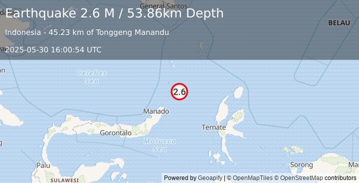 Earthquake Talaud Islands, Indonesia (2.6 M) (2025-05-30 16:00:54 UTC)