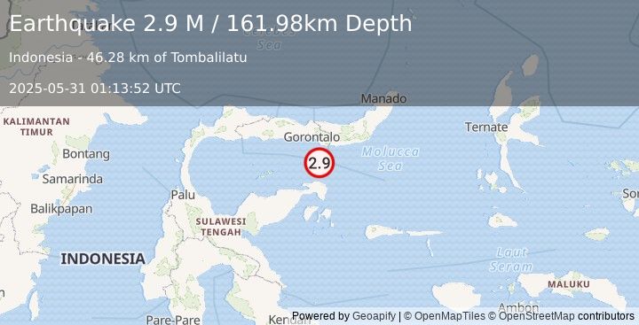 Earthquake Minahassa Peninsula, Sulawesi (2.9 M) (2025-05-31 01:13:54 UTC)