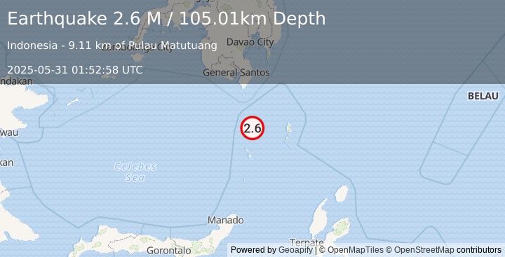Earthquake Talaud Islands, Indonesia (2.6 M) (2025-05-31 01:52:58 UTC)