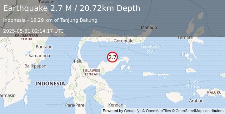 Earthquake Minahassa Peninsula, Sulawesi (2.7 M) (2025-05-31 02:14:17 UTC)