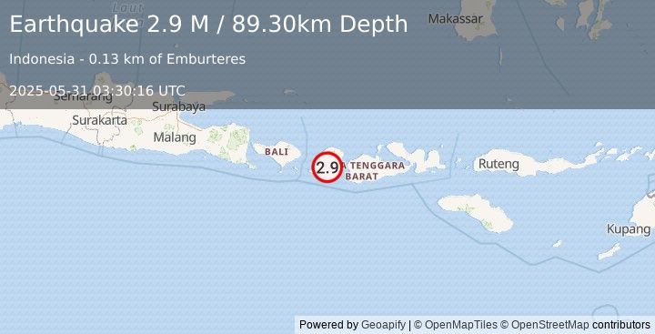 Earthquake Sumbawa Region, Indonesia (2.9 M) (2025-05-31 03:30:16 UTC)