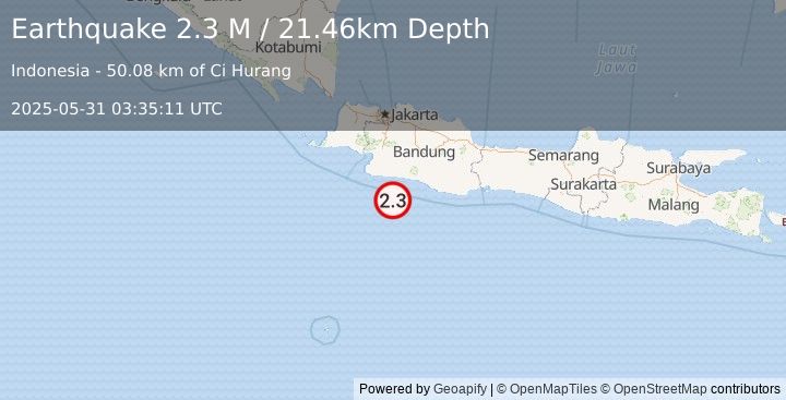 Earthquake Java, Indonesia (2.3 M) (2025-05-31 03:35:11 UTC)