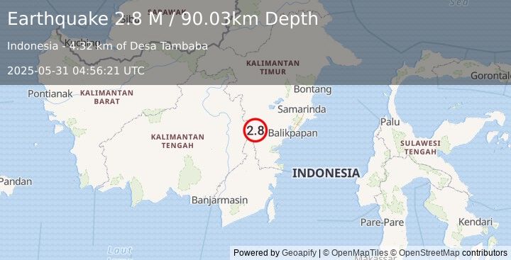Earthquake Borneo (2.8 M) (2025-05-31 04:56:21 UTC)