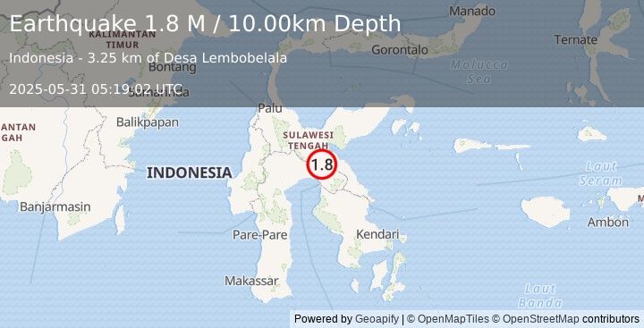 Earthquake Sulawesi, Indonesia (1.8 M) (2025-05-31 05:19:02 UTC)