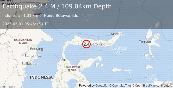 Earthquake Minahassa Peninsula, Sulawesi (2.4 M) (2025-05-31 05:45:16 UTC)