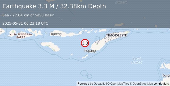 Earthquake Timor Region (3.3 M) (2025-05-31 06:23:18 UTC)
