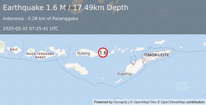 Earthquake Flores Region, Indonesia (1.6 M) (2025-05-31 07:25:41 UTC)