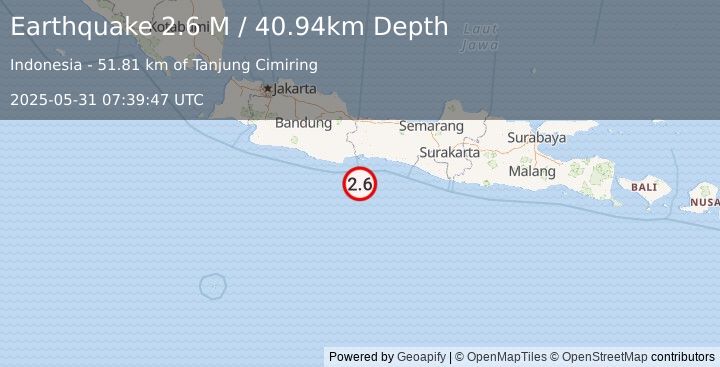 Earthquake Java, Indonesia (2.6 M) (2025-05-31 07:39:47 UTC)