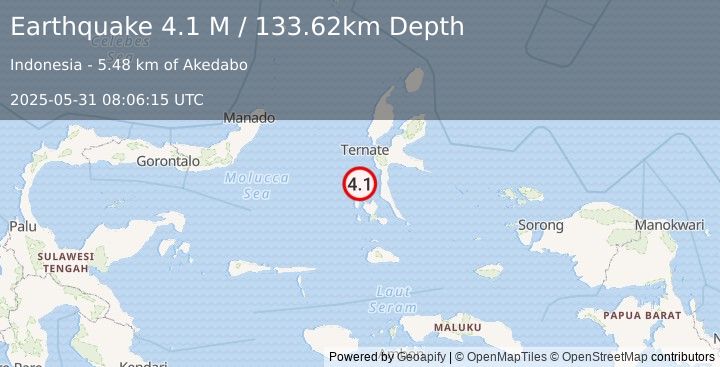 Earthquake Halmahera, Indonesia (4.1 M) (2025-05-31 08:06:14 UTC)