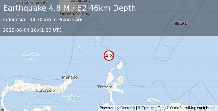 Earthquake Talaud Islands, Indonesia (4.8 M) (2025-06-04 10:41:20 UTC)