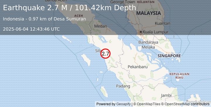 Earthquake Northern Sumatra, Indonesia (2.7 M) (2025-06-04 12:43:46 UTC)
