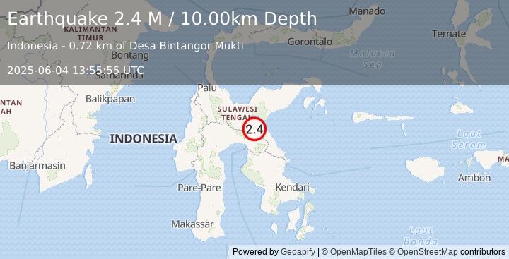 Earthquake Sulawesi, Indonesia (2.4 M) (2025-06-04 13:55:55 UTC)