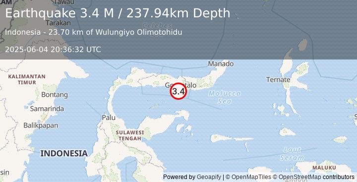 Earthquake Minahassa Peninsula, Sulawesi (3.4 M) (2025-06-04 20:36:32 UTC)
