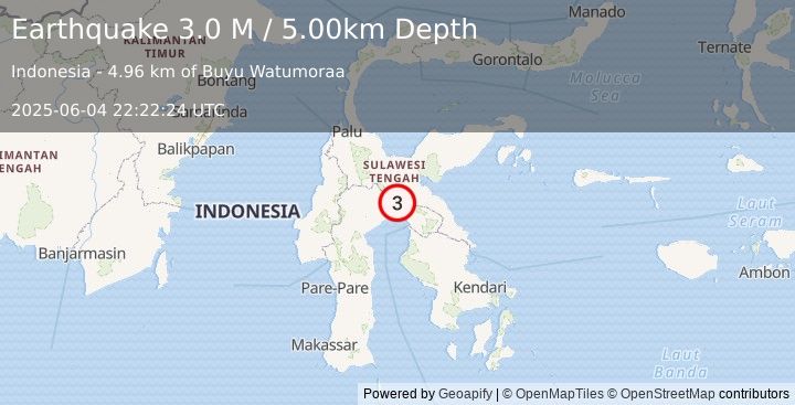 Earthquake Sulawesi, Indonesia (3.0 M) (2025-06-04 22:22:24 UTC)