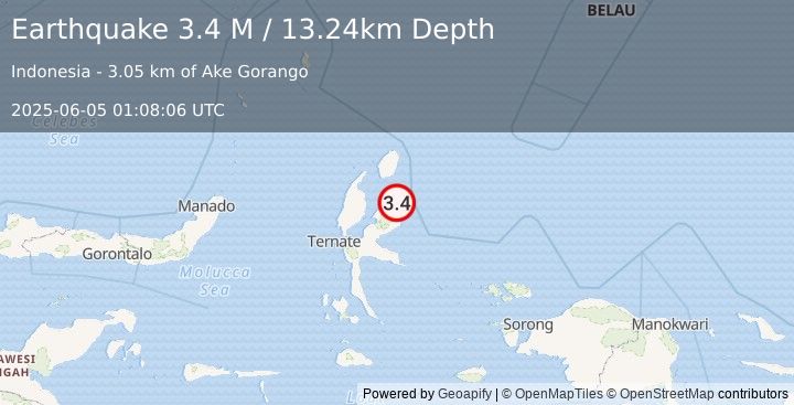 Earthquake Halmahera, Indonesia (3.4 M) (2025-06-05 01:08:06 UTC)