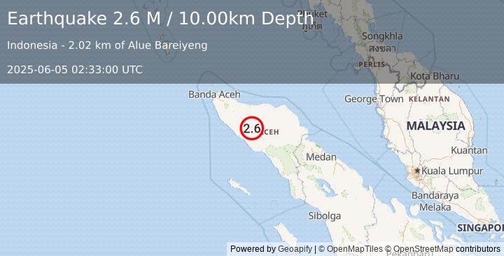 Earthquake Northern Sumatra, Indonesia (2.6 M) (2025-06-05 02:33:00 UTC)