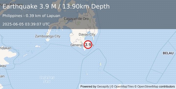 Earthquake Mindanao, Philippines (4.2 M) (2025-06-05 03:39:04 UTC)