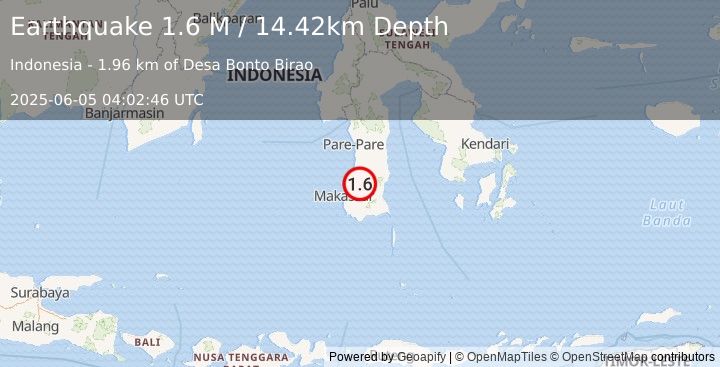 Earthquake Sulawesi, Indonesia (1.6 M) (2025-06-05 04:02:46 UTC)