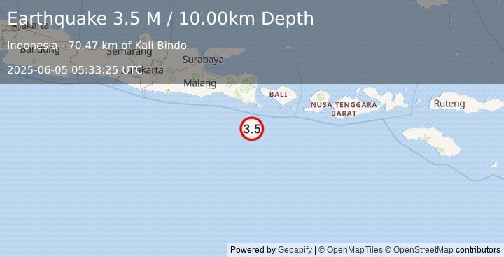 Earthquake South of Bali, Indonesia (3.5 M) (2025-06-05 05:33:25 UTC)