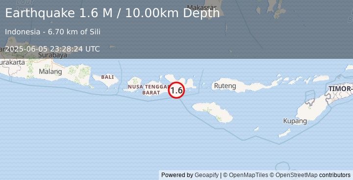 Earthquake Sumbawa Region, Indonesia (1.6 M) (2025-06-05 23:28:24 UTC)
