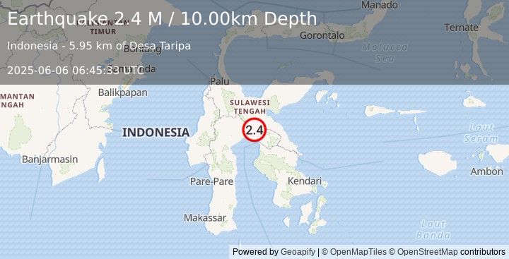 Earthquake Sulawesi, Indonesia (2.4 M) (2025-06-06 06:45:33 UTC)