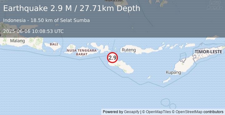 Earthquake Sumba Region, Indonesia (2.9 M) (2025-06-06 10:08:53 UTC)