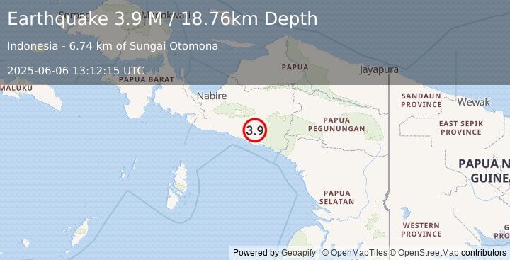 Earthquake West Papua Region, Indonesia (3.9 M) (2025-06-06 13:12:15 UTC)