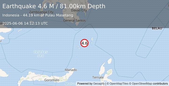 Earthquake Talaud Islands, Indonesia (4.6 M) (2025-06-06 14:12:12 UTC)