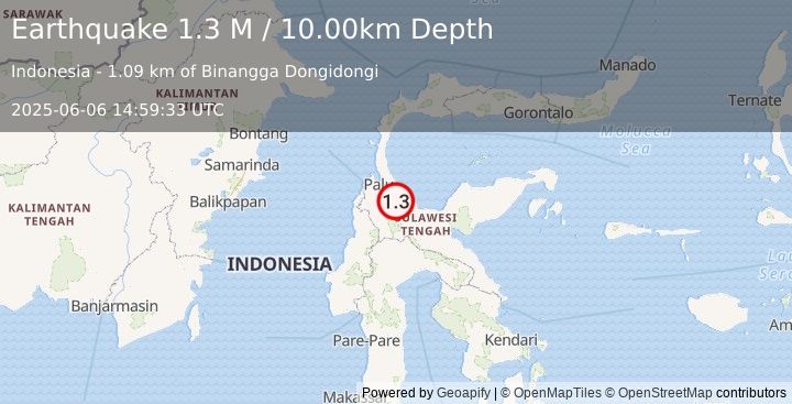 Earthquake Sulawesi, Indonesia (1.3 M) (2025-06-06 14:59:33 UTC)