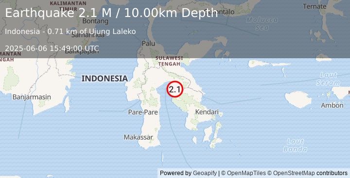 Earthquake Sulawesi, Indonesia (2.1 M) (2025-06-06 15:49:00 UTC)