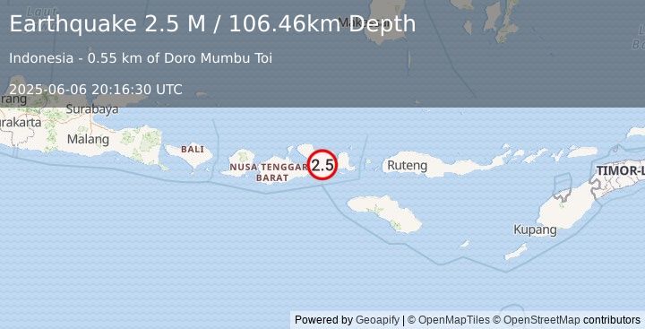 Earthquake Sumbawa Region, Indonesia (2.5 M) (2025-06-06 20:16:30 UTC)